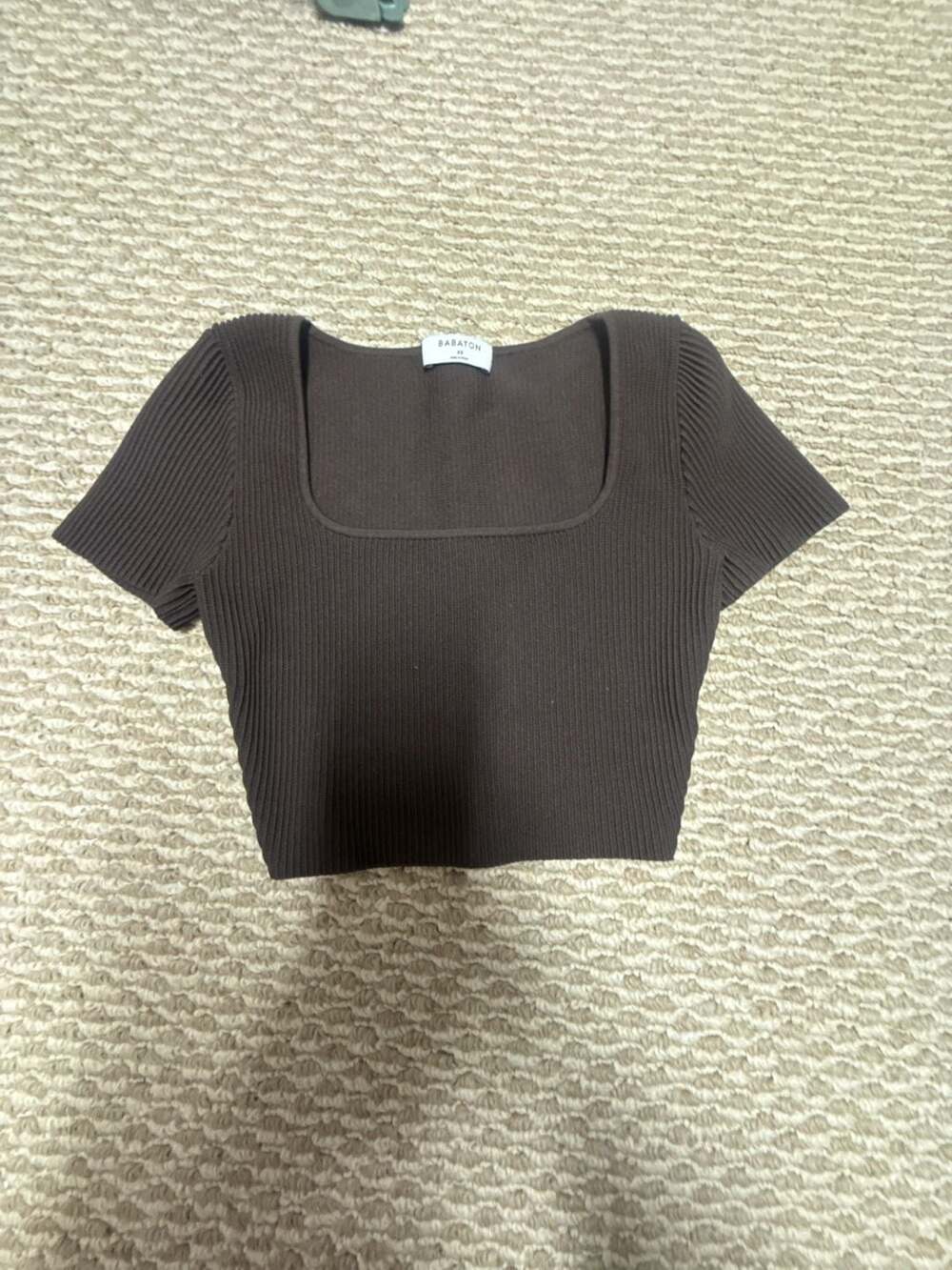 Babaton Sculpt Knit Square Neck Top Size XS Brown